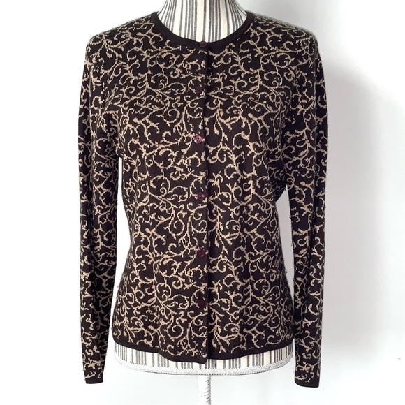Vintage Talbots Cashmere Blend Knit Cardigan Womens Small Petite Silk Filigree - Picture 1 of 9